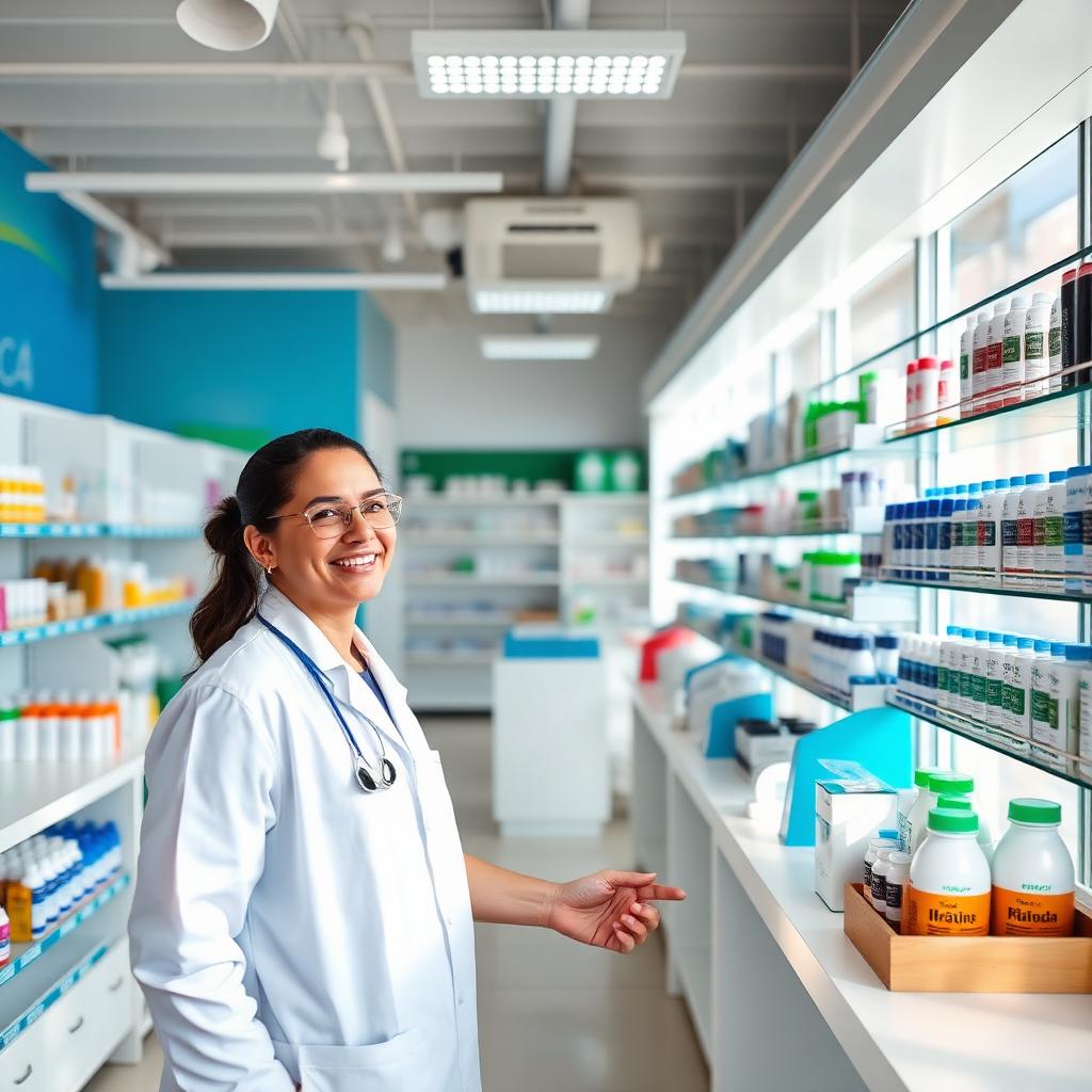 Farmacêutica atendendo em Drogaria Bem Farma